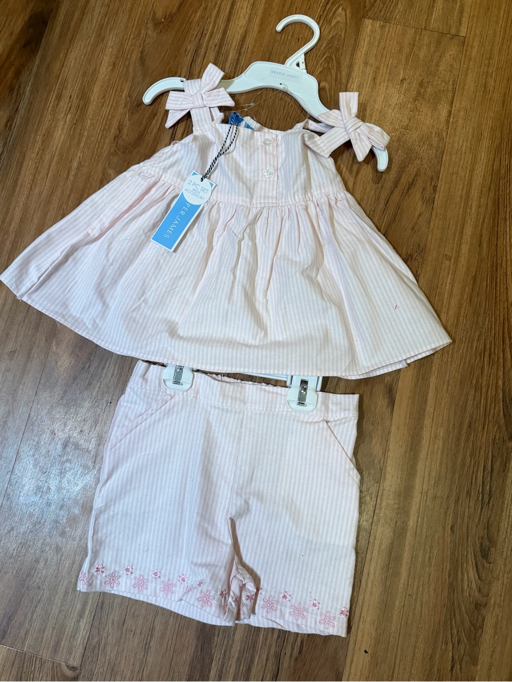 Draper James Girls Size 6 Two Piece Pink Striped Bow Set Sz 6 Vintage Style NWT